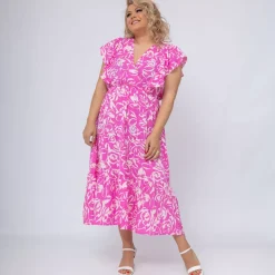 JEANS Midimekot | Plus!>Amy & Clo Abigail mekko valkoinen-pinkki
