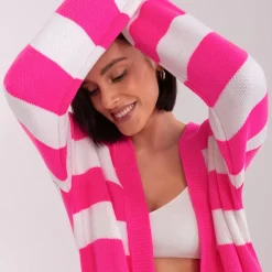 JEANS Neuleet></noscript>Badu Priya neuletakki neonpinkkiraidallinen