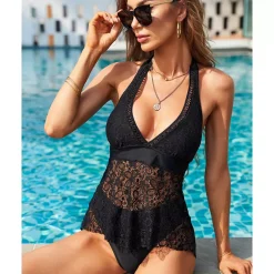 JEANS Uima-asut></noscript>Halter Lace tankinisetti musta