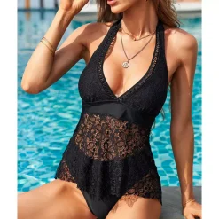 JEANS Uima-asut></noscript>Halter Lace tankinisetti musta