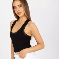 JEANS Lyhythihaiset Paidat Ja Topit></noscript>Rue Paris Anna ribattu tanktoppi pitsillä musta