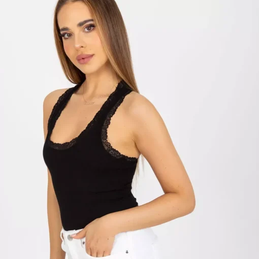 JEANS Lyhythihaiset Paidat Ja Topit>Rue Paris Anna ribattu tanktoppi pitsillä musta