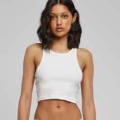 JEANS Lyhythihaiset Paidat Ja Topit>Urban Classics Crop ribbitoppi valkoinen